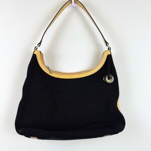 THE SAK Black Crochet Woven Nylon Hobo Shoulder Bag Boho
